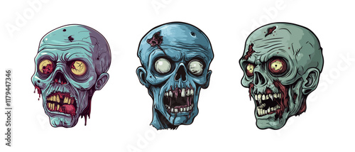 Set of A creepy zombie head character dead man vector illustration scary skull