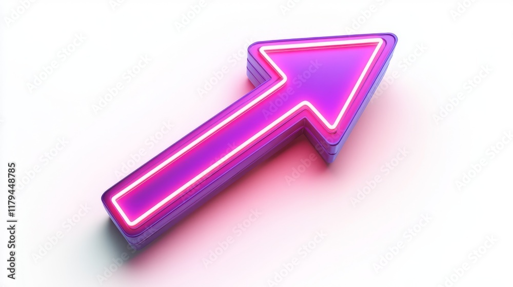 A glowing neon purple arrow icon pointing upward, isolated on white A glowing neon purple arrow icon pointing upward, isolated on white