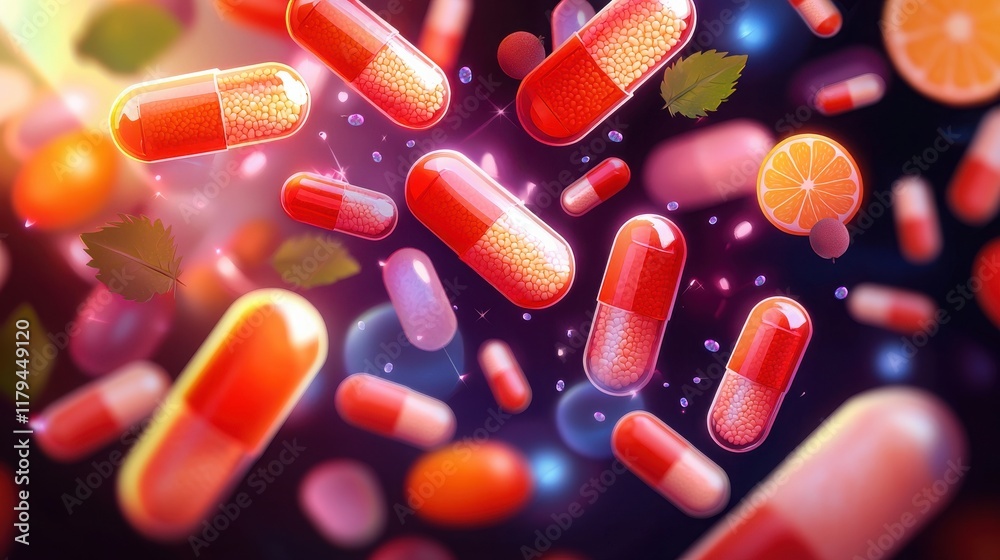 Dynamic fusion of dna strands and fruit capsules digital artwork science concept vibrant environment upward view Dynamic fusion of dna strands and fruit capsules digital artwork science concept vibrant environment upward view