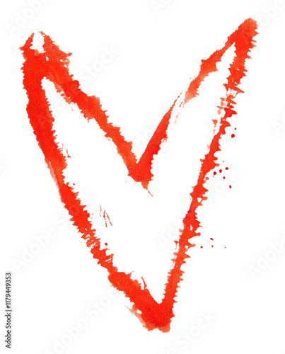 Vibrant red watercolor heart on white background representing love and passion