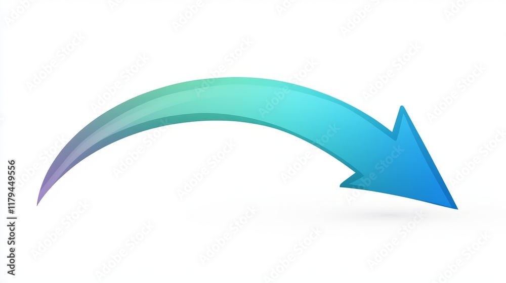 A curved arrow icon with a gradient from blue to green, isolated on a white background A curved arrow icon with a gradient from blue to green, isolated on a white background