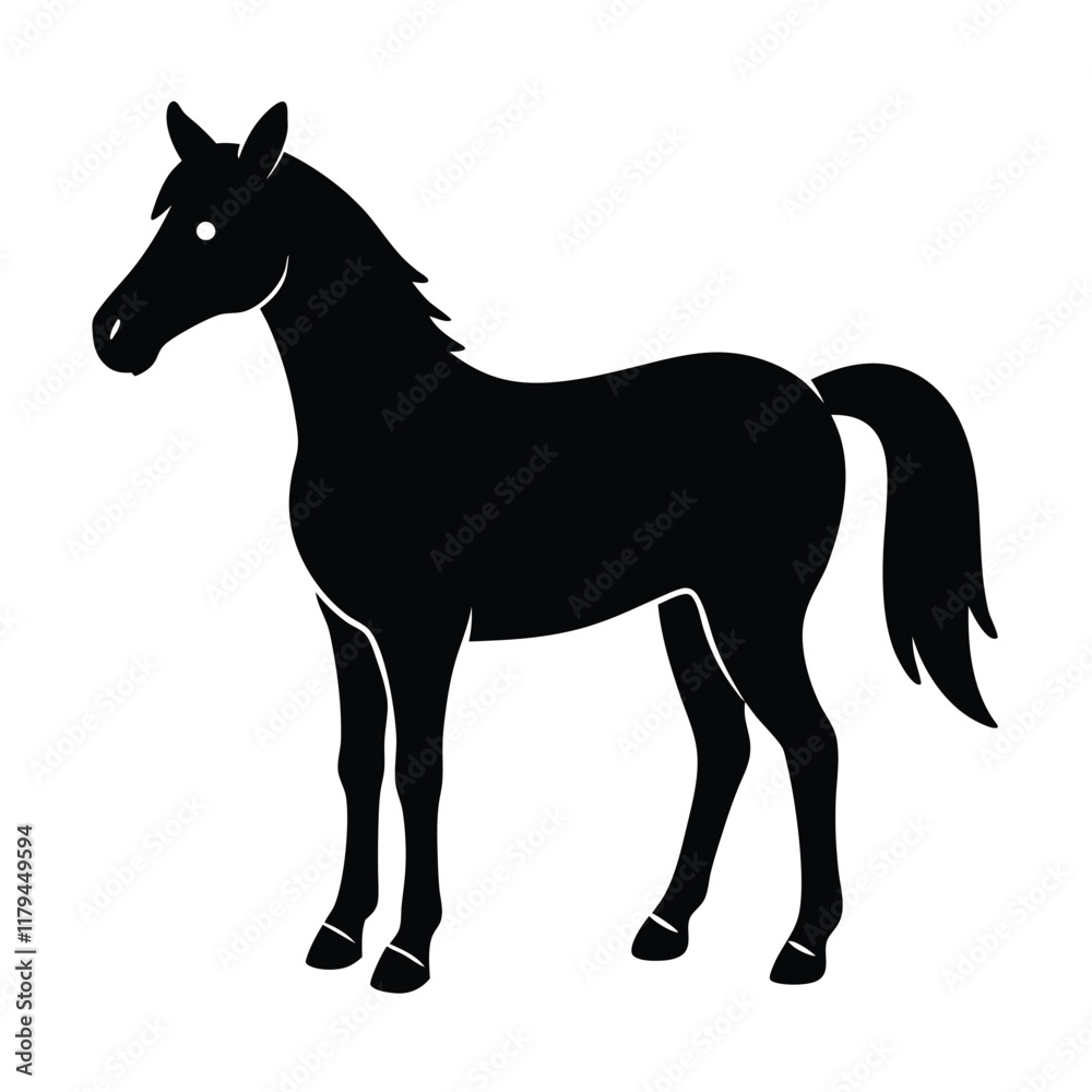 Obraz premium A simple standing horse silhouette with minimal details, vector art.