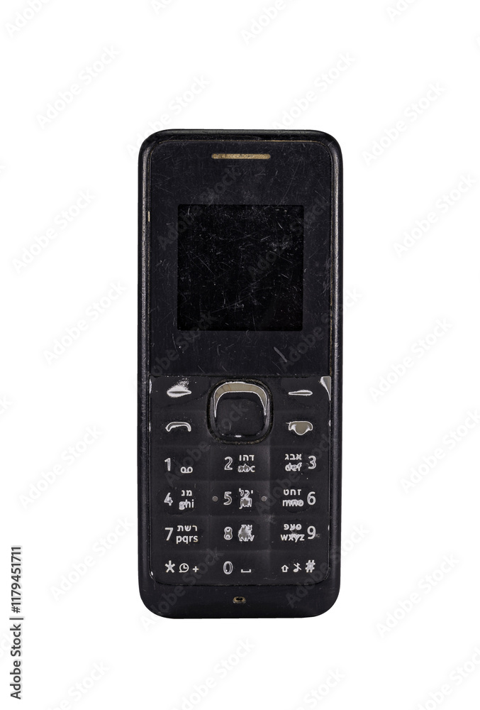 Retro mobile phone with a classic button design on a transparent background. The high resolution and transparent background make it perfect for use in advertising, illustrations, and design projects.