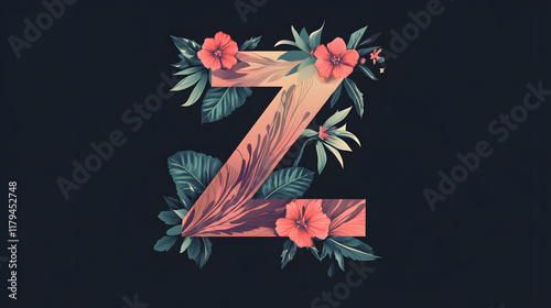 Bold Floral Letter Z Typography Logo Design Merging Nature with Striking Visuals for Impact photo