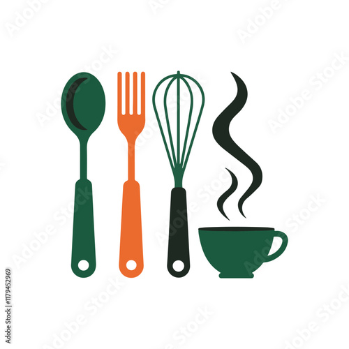 A minimalist illustration of isolated icons of cooking utensils