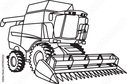 line drawing of a combine harvester silhouette design vector art illustration