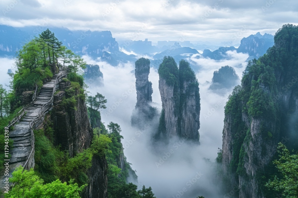 Fototapeta premium Zhangjiajie landscape is located in the Wulingyuan historical and scenic area.