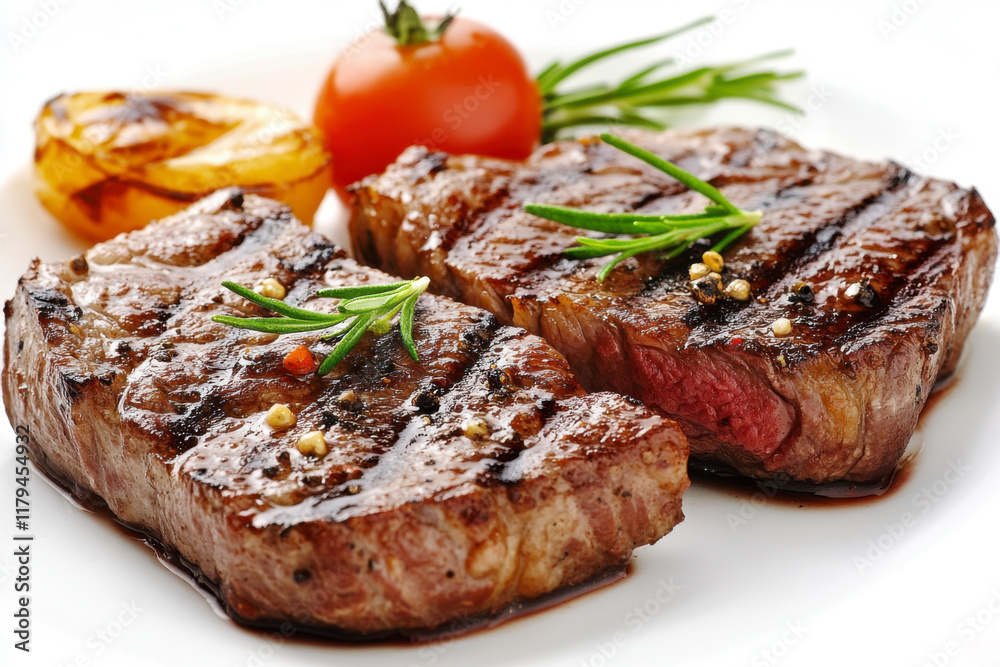 Beef steak plate, white background Beef steak plate, white background