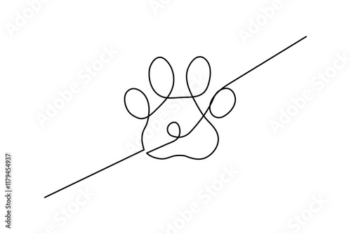 Dog paw foot print continuous one line drawing art vector design
