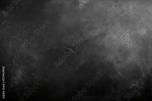 Black chalkboard background with space for text or design, Black chalkboard texture background, black texture background, Chalkdust in the air, blank copy area for a concept template. Generative Ai photo