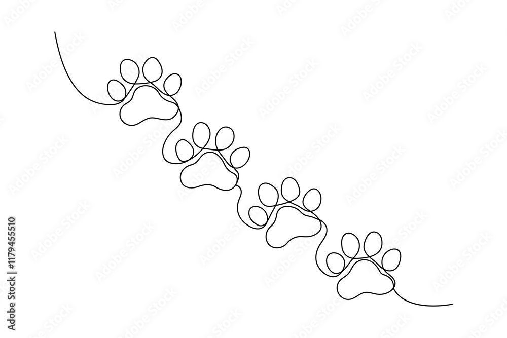 Obraz premium Dog paw foot print continuous one line drawing art vector design 
