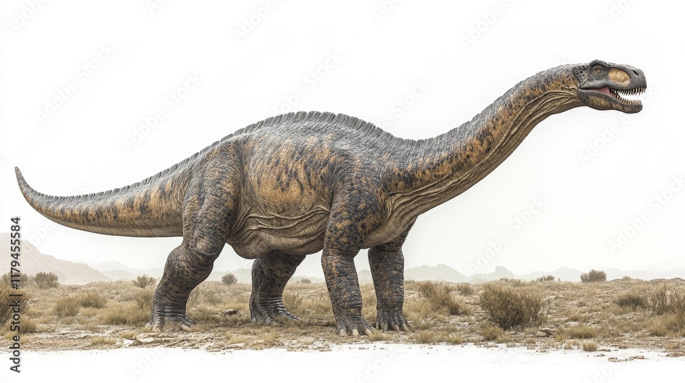 Fototapeta premium Alamosaurus Dinosaur Isolated on White Background. Generative AI