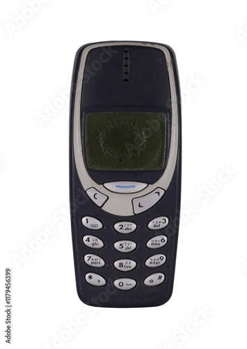 Obraz na płótnie Retro mobile phone with a classic button design on a transparent background. The high resolution and transparent background make it perfect for use in advertising, illustrations, and design projects. w salonie