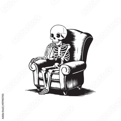 Human Skeleton sits on a Chair silhouette vector illustration