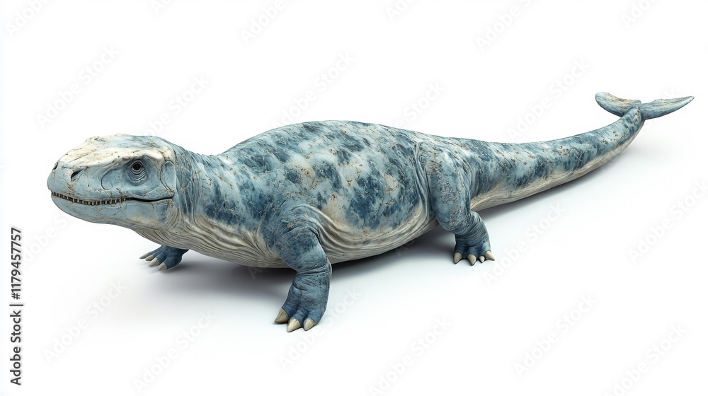 Fototapeta premium Pliosaurus fossil model in a studio setting. Generative AI