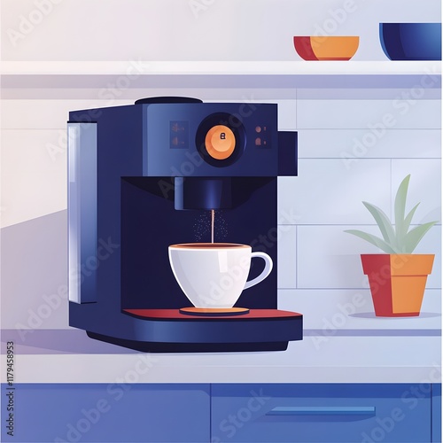 A fully automated coffee machine brewing a cup as part of a morning routine.
 photo