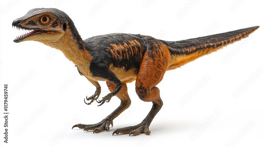 Fototapeta premium Dromaeosaurus Dinosaur on White Background. Generative AI