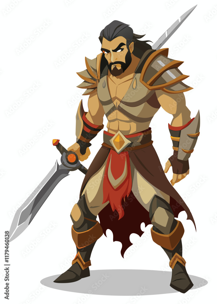 Male warrior holding a big sword, isolated character for gaming character, vector illustration.
Male warrior holding a big sword, isolated character for gaming character, vector illustration.