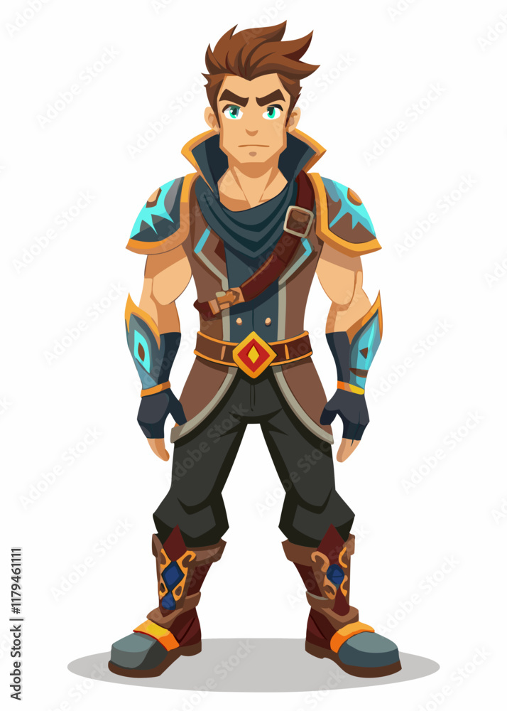 Fantasy man character standing in gaming style pose. Isolated fantasy man character in a vector illustration
Fantasy man character standing in gaming style pose. Isolated fantasy man character in a vector illustration