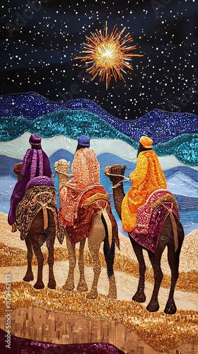 Three Wise Men's Journey: A Festive Mosaic Artwork