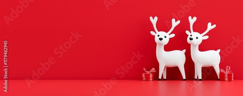 Charming Christmas reindeer with a red background, ideal for festive backgrounds, banners, or cards.