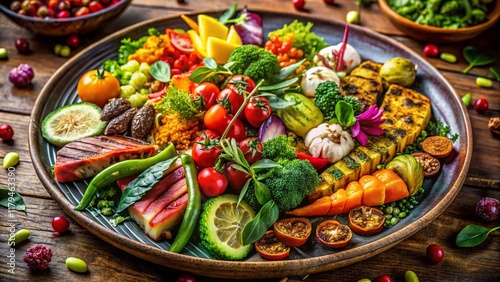 Wallpaper Mural Delicious System-Inspired Meal: Colorful Food Arrangement on a Plate Torontodigital.ca