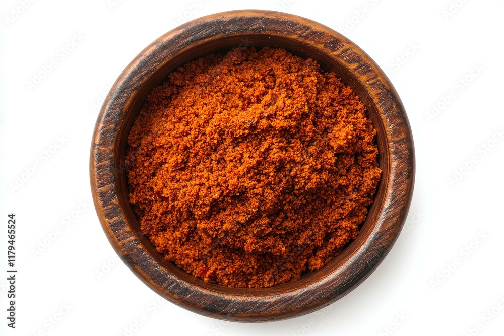 Vibrant Red Chili Powder in Rustic Wooden Bowl: A Spicy Still Life Vibrant Red Chili Powder in Rustic Wooden Bowl: A Spicy Still Life