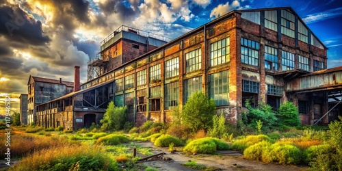 Derelict Factory Building, Industrial Ruin, Abandoned Factory,  Urban Decay, Post-Industrial Landscape