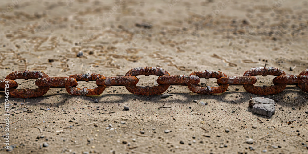 Rusty Metal Chain on Sandy Ground Rusty Metal Chain on Sandy Ground