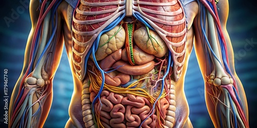 Detailed Medical Diagram of Human Abdominal Cavity Organs