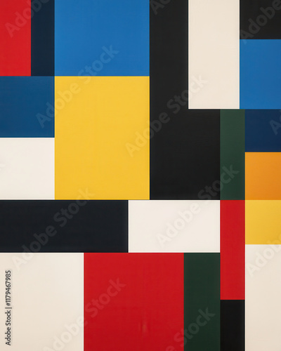 Colorful geometric abstract art with bold shapes and primary colors
