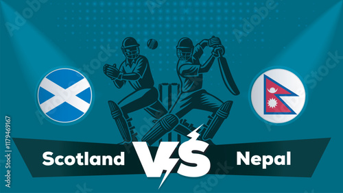 Scotland VS Nepal , Nepal Vs Scotland cricket match , Cricket match concept with creative illustration.eps