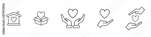 Friendship and love line icons set. care and charity concept editable stroke outline icons set, vector illustration on white background