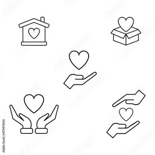 Friendship and love line icons set. care and charity concept editable stroke outline icons set, vector illustration on white background