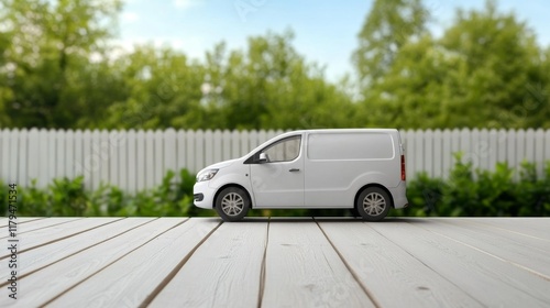 White Delivery Van and Fence Background. Generative AI photo