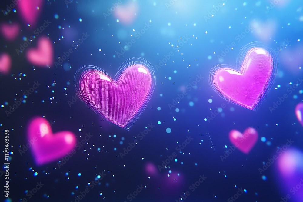 A dreamy bokeh effect featuring glowing pink heart shapes scattered across a dark blurred background. enchanting atmosphere, perfect for Valentine's Day or love-themed designs A dreamy bokeh effect featuring glowing pink heart shapes scattered across a dark blurred background. enchanting atmosphere, perfect for Valentine's Day or love-themed designs