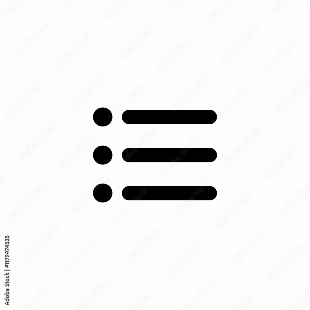 Minimalist Black Bullet List Icon On White Background in Vector Style
Minimalist Black Bullet List Icon On White Background in Vector Style