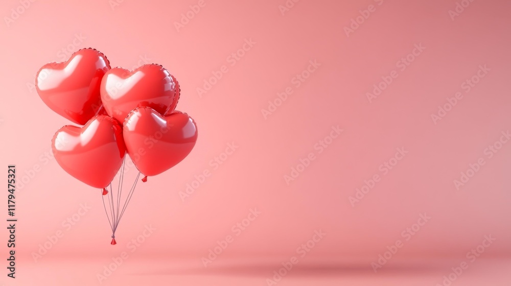 Heart Balloons on Minimal Pink Background. Generative AI Heart Balloons on Minimal Pink Background. Generative AI