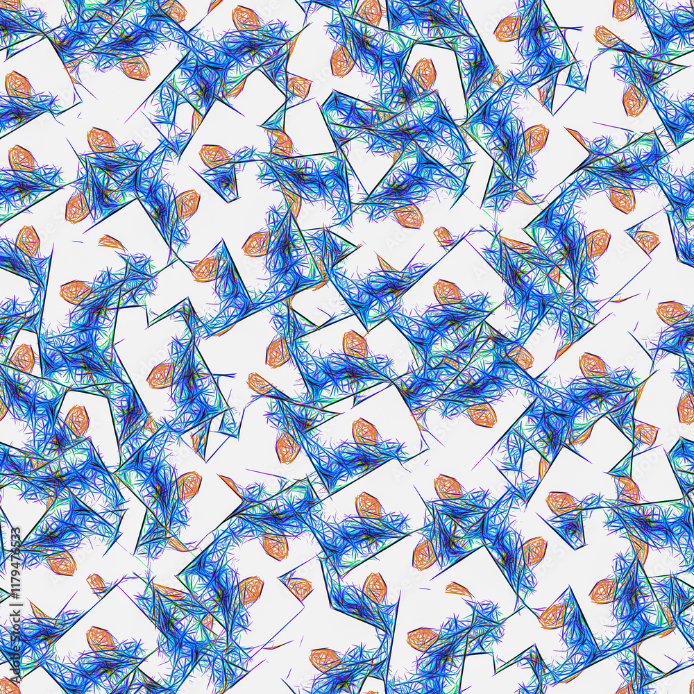 Obraz premium Colorful seamless abstract pattern with blue and orange shapes, artistic design for backgrounds