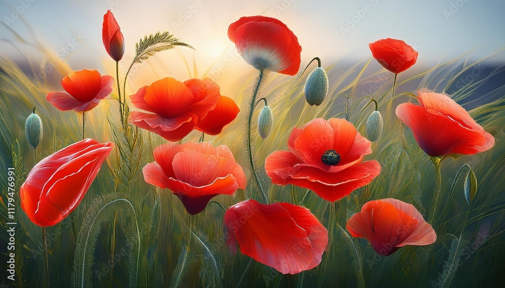 Fototapeta premium field of red tulips