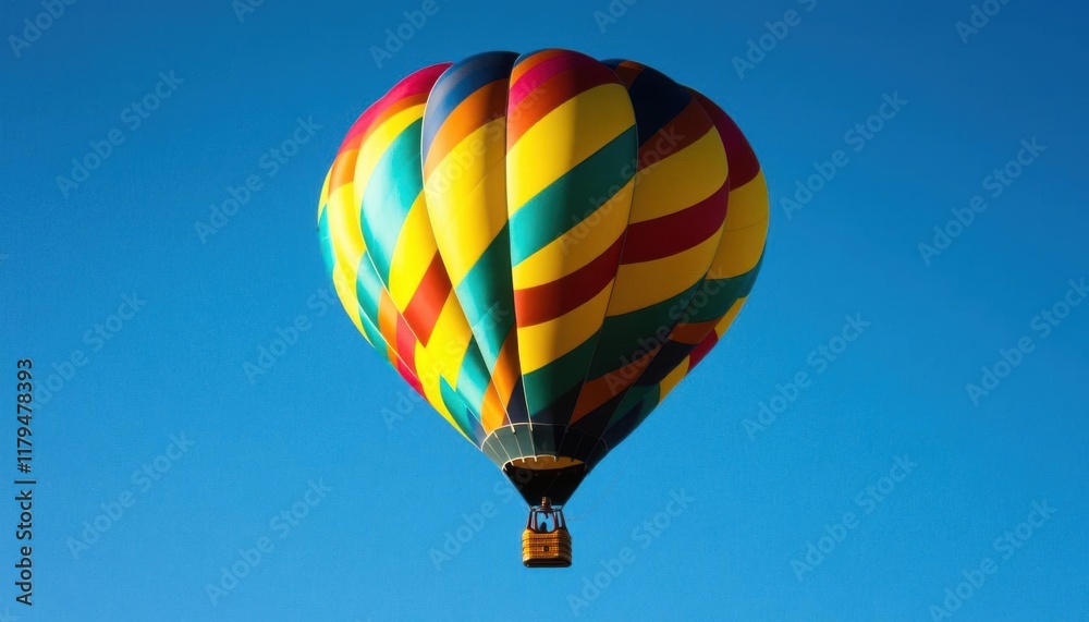 Naklejka premium A colorful hot air balloon rising into a clear sky