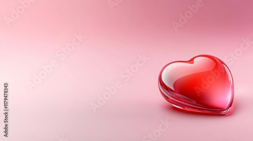 Heart-shaped glass object on pink background. Generative AI photo