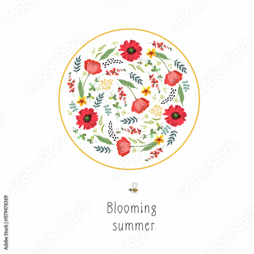 Decorative illustration with bright summer flowers