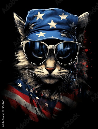 Cool Cat: Patriotically Styled Feline in Sunglasses
