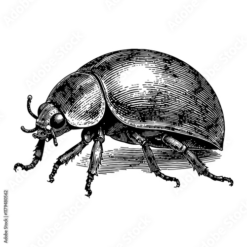Ladybug Detailed Black and White Outline Line Art Drawing Engraved Style Vector Insect