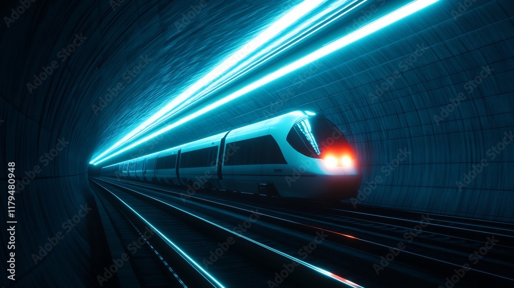 Fototapeta premium High-Speed Train Traveling Through Futuristic Technological Landscape