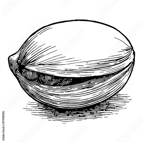 Pistachio Nut Black and White Outline Line Art Drawing Detailed Illustration Isolated Object