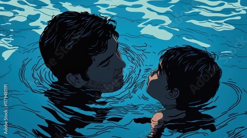Parent teaching a child how to swim, offering steady reassurance with every attempt, perseverance, determination, patience
