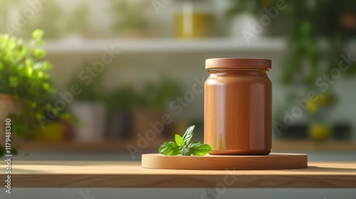 Minimalist Jar Mockup in a Bright Kitchen Setting. Generative AI photo