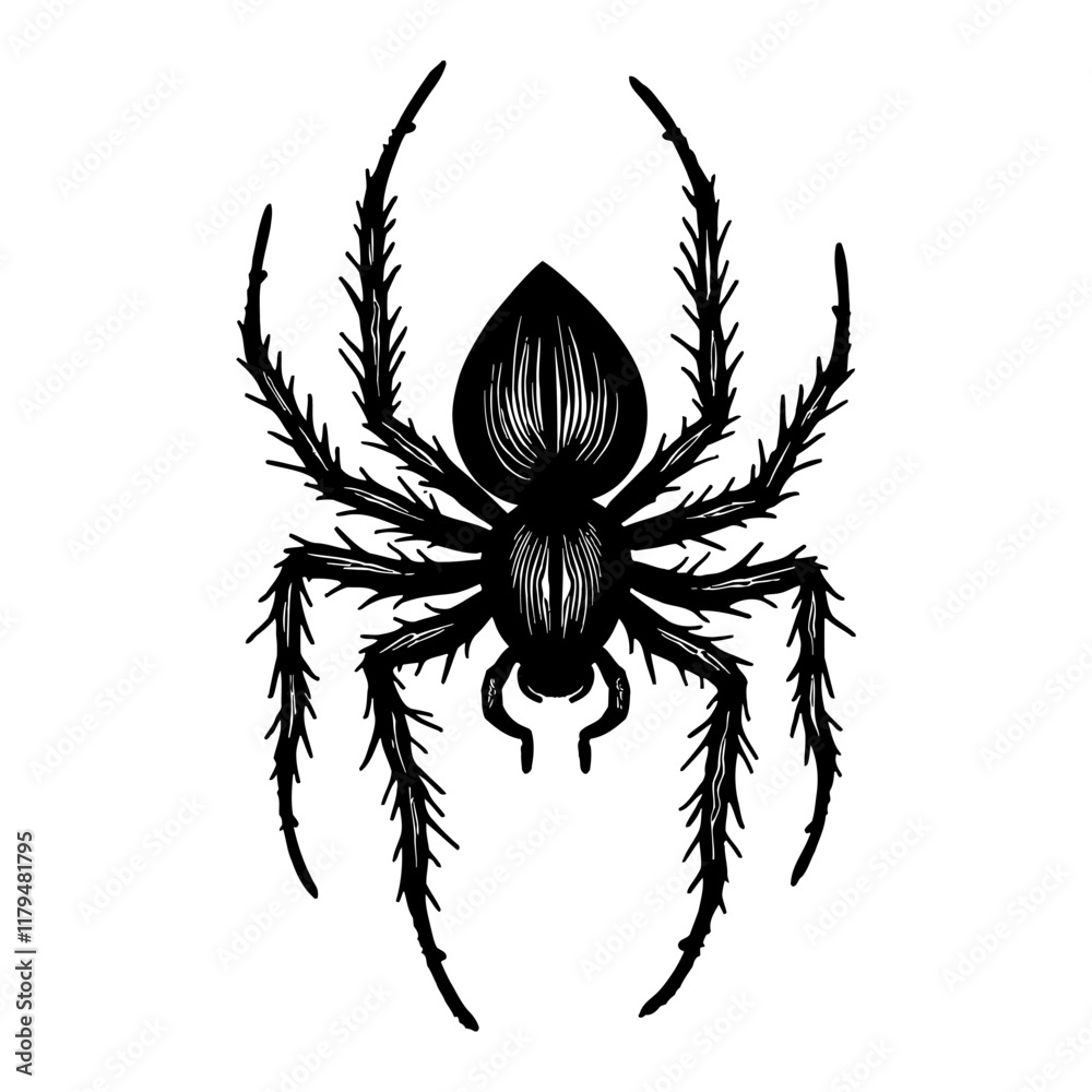 Detailed Spider with Eight Legs Black and White Outline Line Art Drawing Engraving Illustration Detailed Spider with Eight Legs Black and White Outline Line Art Drawing Engraving Illustration